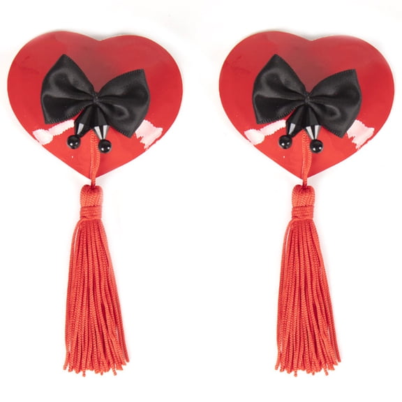 Elegant Heart Shape PU Leather Nipple Pasties With Fringe Tassels Adhesive Reusable Breast Covers For Women Party Wear