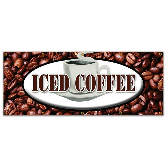 48"x120" ICED COFFEE BANNER SIGN fresh brewed cold ice latte mocha frappe java