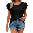 thumbnail image 2 of Tittly T Shirts for Women Basic Tees Women's Summer Top V Neck Ruffle Short Sleeve Casual Loose Tee T Shirts Tshirts Shirts Womens Tops Black L, 2 of 7