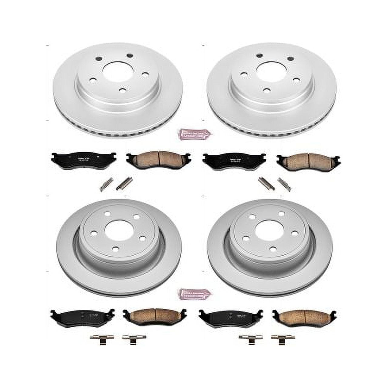 PowerStop Front and Rear Geomet Coated Brake Rotor and Pad Kit Fits: DODGE Select Models CRK2166