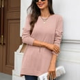thumbnail image 5 of Aihuaihua Long Sleeve Women Shirts Round Neck Side Split Tshirts Pullover Tunics Woman Tops Ladies Fall Outfits Pink XL, 5 of 9