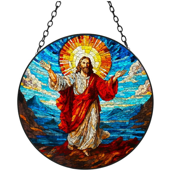 Jesus Christ Birth Stained Glass Suncatcher Window Hangings Colored Handmade Glass Suncatcher Crafts Kits for Indoor Garden Christmas Decoration 16x16cm(7)