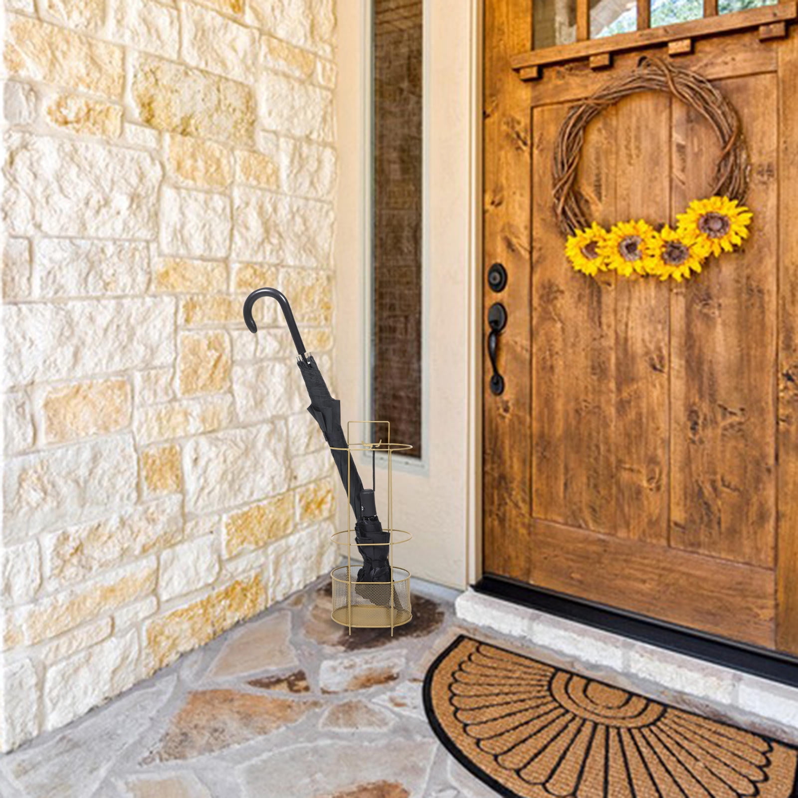 AURARMLET Golden Umbrella Stand Holder with Sturdy Structure for Indoor Entryway Organization