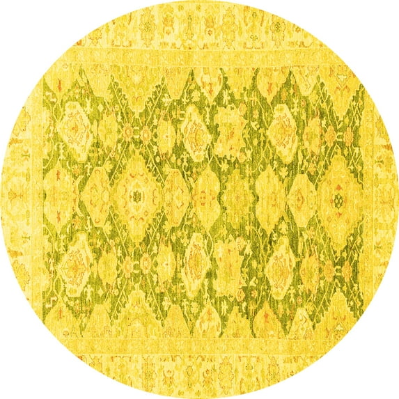 Ahgly Company Indoor Round Oriental Yellow Traditional Area Rugs, 7' Round