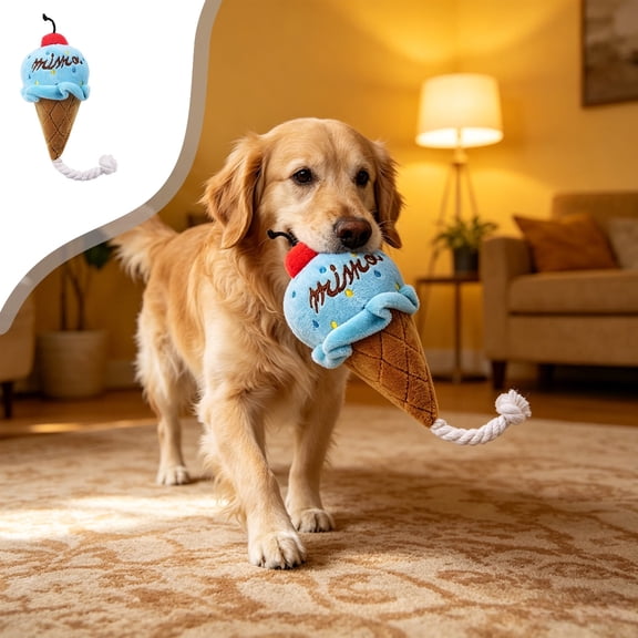 Ice Cream Squeaky Pet Toy for Small Dogs and Cats, Soft Plush with Crinkle Sound, Lightweight Chew and Play Toy