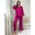 thumbnail image 3 of WEHUSE Women's Classic Button Down Long Satin Silk Pajama Set, 3 of 7