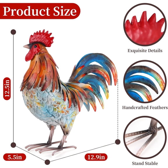 Metal Rooster Decor Garden Statue,Yard Chicken Decorations Outdoor Sculpture for Backyard Kitchen Lawn Ornaments,Birthday Housewarming Gifts for Women Mom