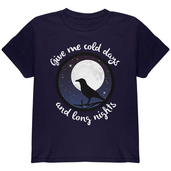 Cold Days Long Nights Fall Moon Raven Youth T Shirt Navy YSM