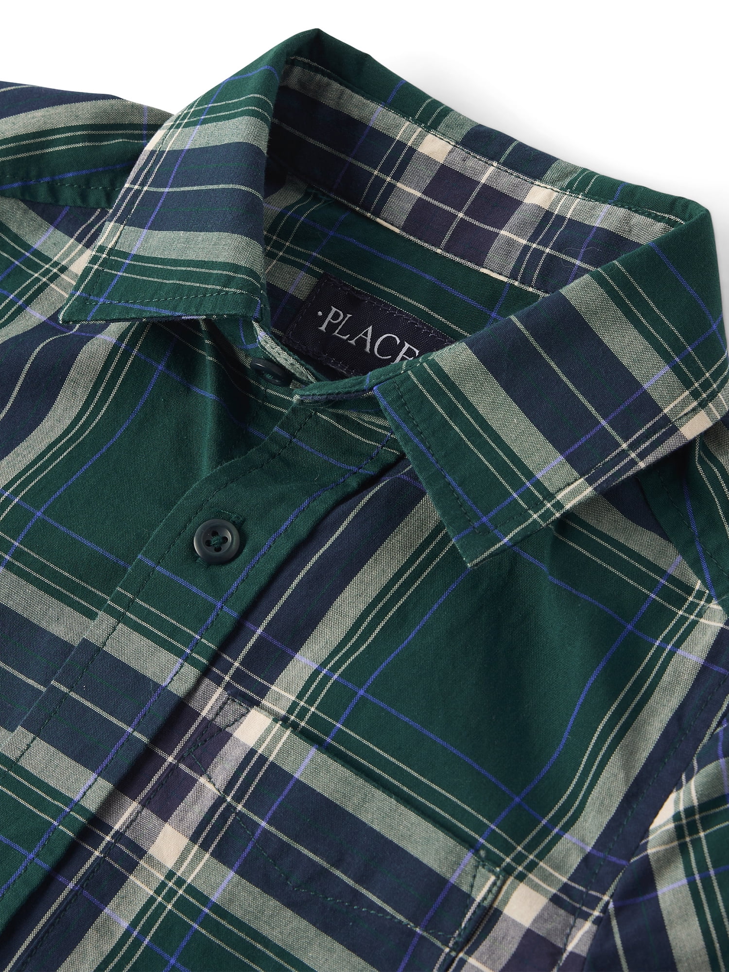 The Children's Place Boys Short Sleeve Plaid Poplin Button Up Shirt, Sizes XS-XXL