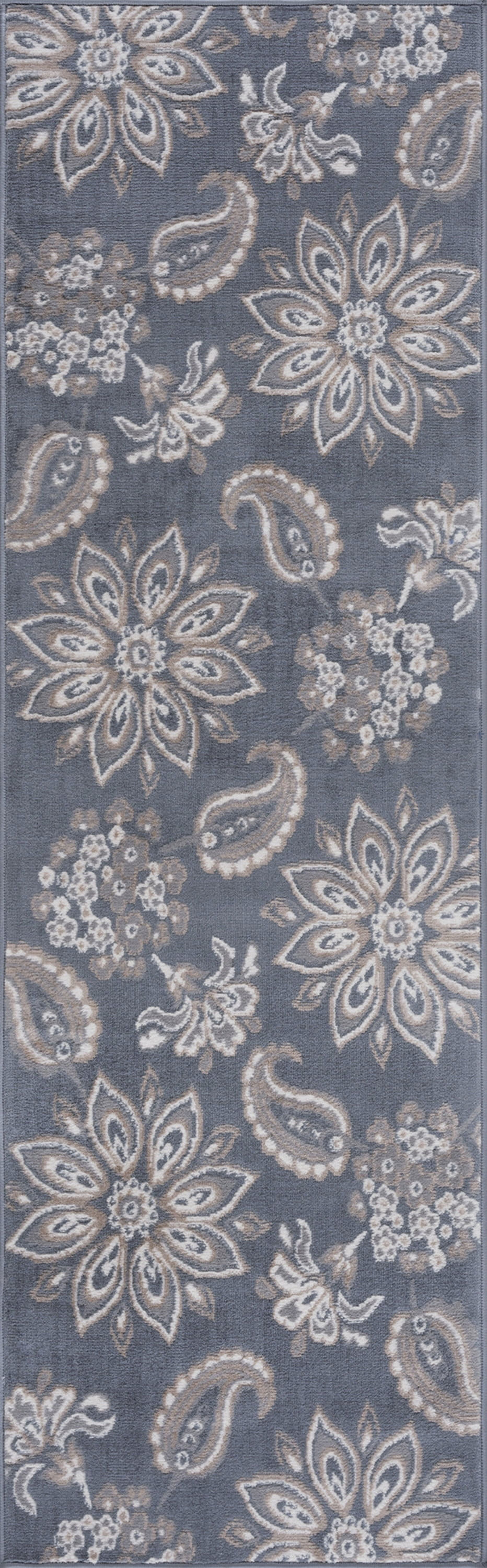 Hampton Transitional 2' x 10' Gray and Cream Polypropylene Indoor Area Rug