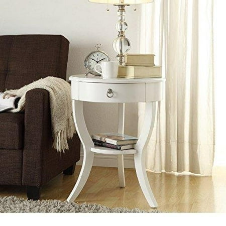 Shaped Accent - ModHaus Living Modern Wood Accent Nightstand End Sofa Table Round Shaped with Storage Drawer and Bottom Shelf - Includes Pen (White)