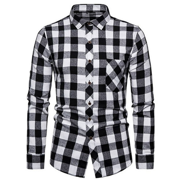 DDAPJ pyju Mens Button Down Shirts,Slim Fit Casual Plaid Flannel Shirt Long Sleeve Checkered Work Shirts with Pocket