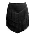 thumbnail image 4 of Letdown Women 3 Tiered Tassel Latin Dance Skirt Irregular Hem Length Fringe for Salsa Tango Rumba Dancewear Ballroom Holiday Bottom (Black,L), 4 of 4