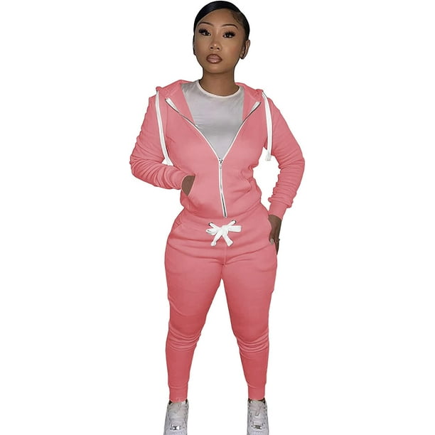 "Conjunto de ropa deportiva para mujer, otoño e invierno, sudadera de algodón ajustada, traje con capucha de dos piezas, rosa, M" Xishao ropa
