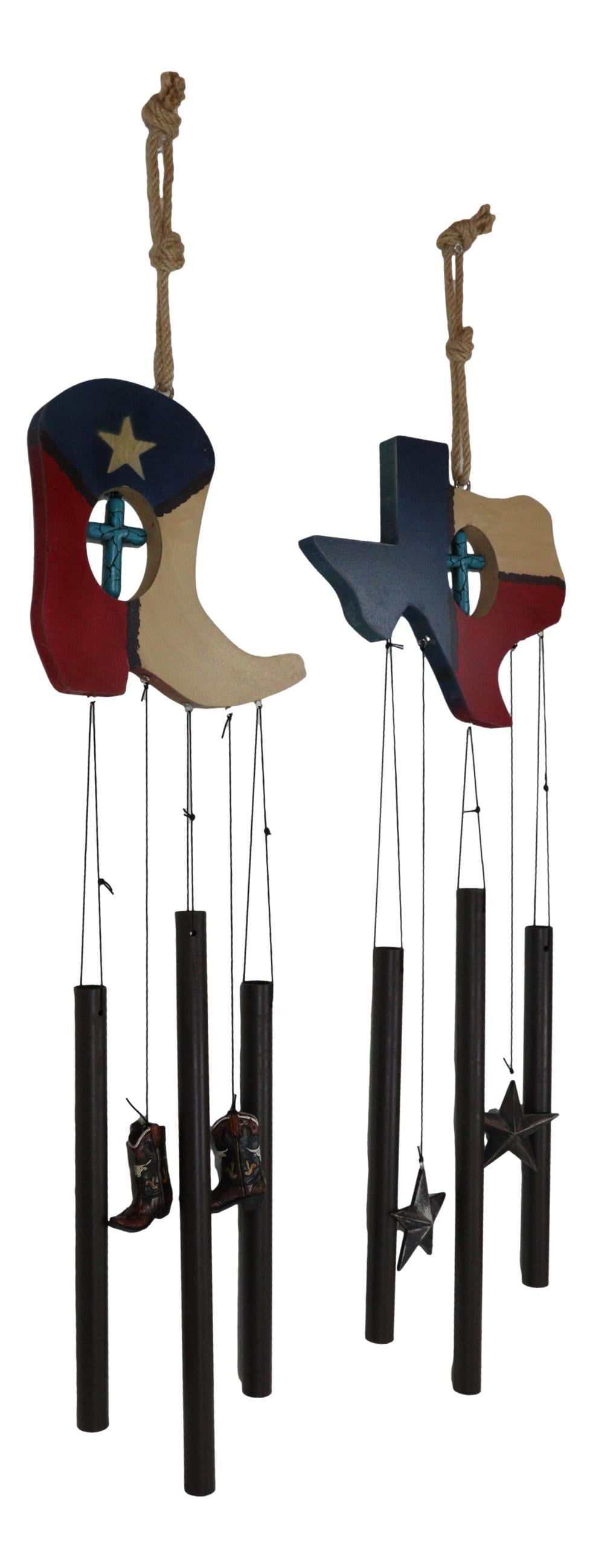 Pack of 2 Western Star Texas State Flag Cowboy Boot Turquoise Cross Wind Chimes