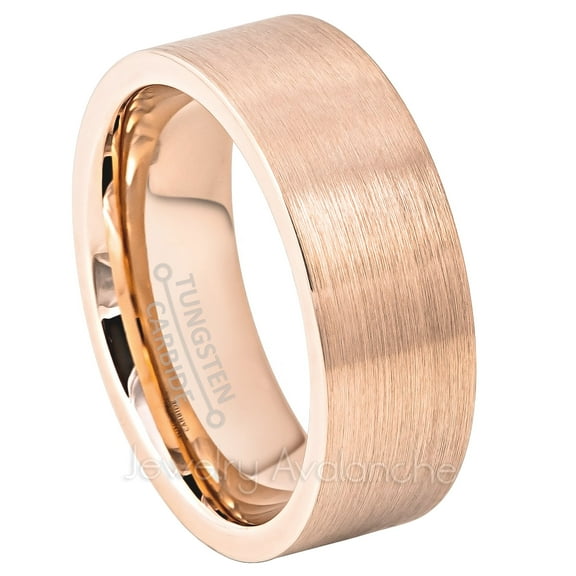 Tungsten Wedding Ring - Band for Mens & Womens- 8mm Pipe Cut Tungsten Ring - Rose Gold IP - Comfort Fit Tungsten Band