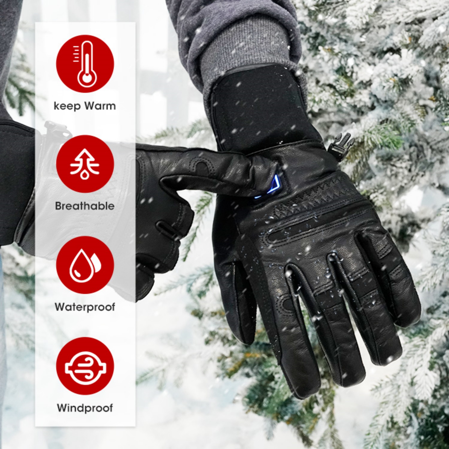 Savior Heat Winter Gloves Goatskin  Glove for Men, Battery Heated Warm Touchscreen Riding Horses Skiing Motorcycle Heated Gloves