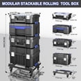 thumbnail image 3 of 4 Tier Stackable Rolling Tool Box with Wheels | Modular Tool Organizer Box Storage System | Portable Tool Box with Drawers | Tough and Durable | For Garage Storage, Home Repairs, Professional Work, 3 of 7