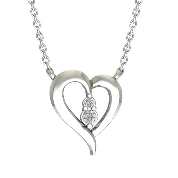 Araiya 14K White Gold Round Diamond Heart Pendant with Sterling Silver Chain Necklace (1/20 cttw, I-J Color, I2-I3 Clarity), 18"