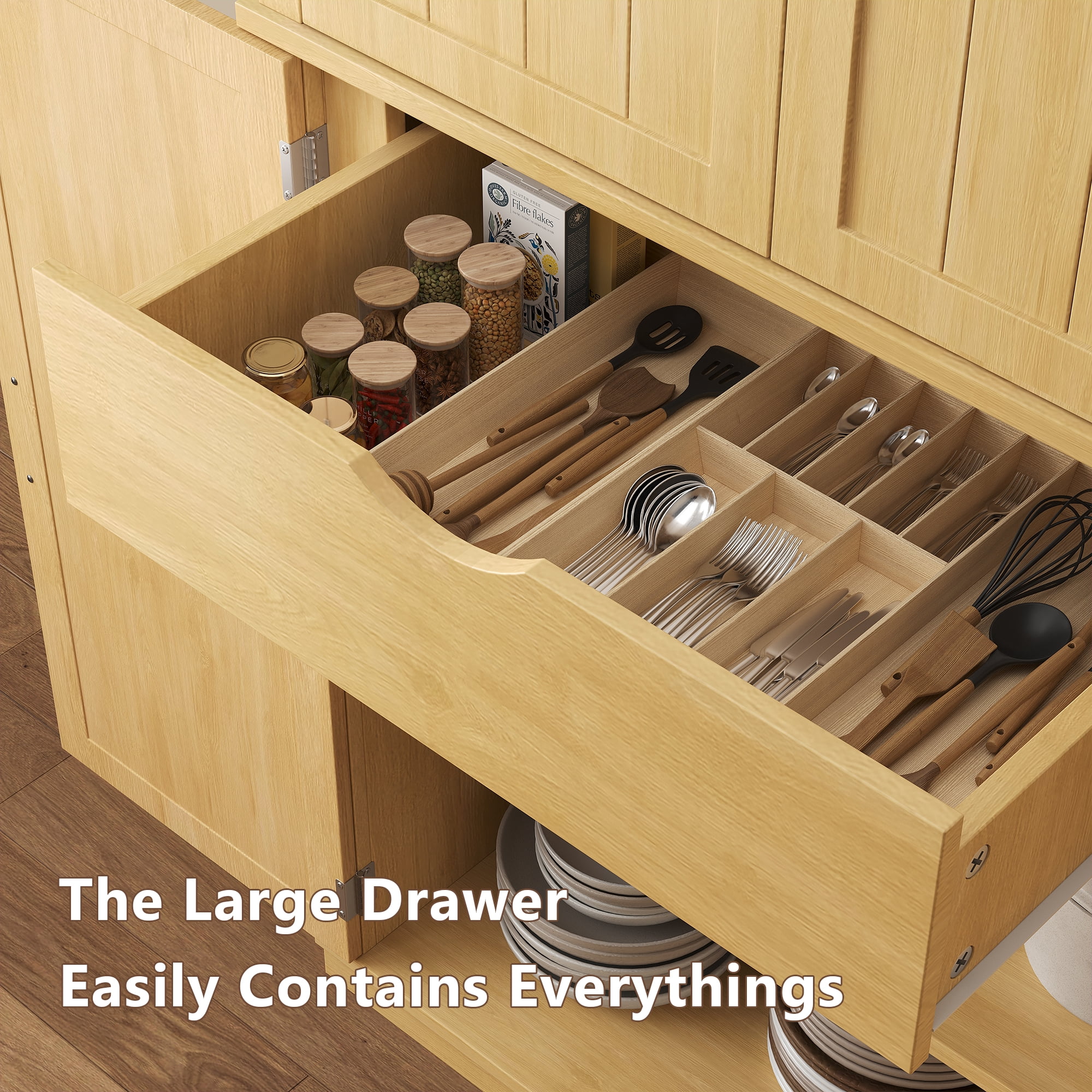 Virans 71" Tall Arched Kitchen Pantry Storage Cabinet,6-Tier Large Storage Cabinet with 2 Doors,Adjustable Shelves & Drawer for Living Room,Dining Room,Kitchen,Natural
