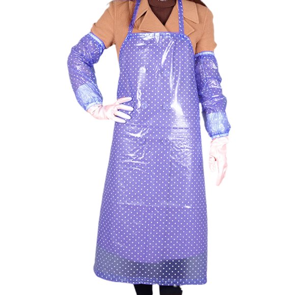 GOOHOCHY Delantal de cocina largo de PVC, impermeable, con mangas largas (azul)
