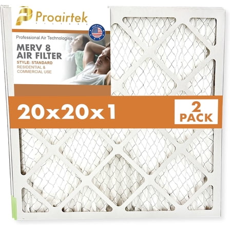 Proairtek AF20201M08SWH Model 20x20x1 Pack of 2 Air Filters, MERV 8; Ideal for Anyone Wanting Clean, Crisp Air in Their Home