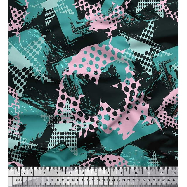 Soimoi Green Cotton Cambric Fabric Dot,Insect & Texture Print Fabric by The Yard 42 Inch Wide