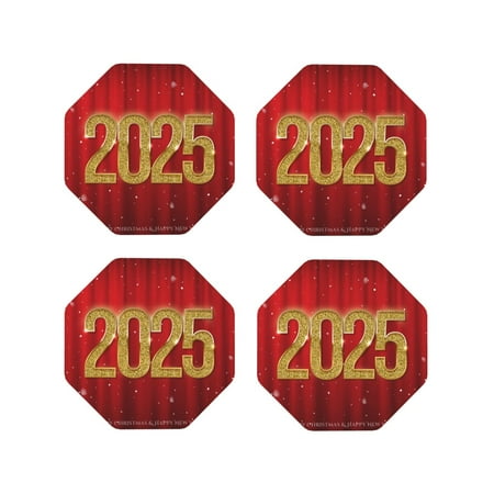 

Honeii Happy New Year 2025 F Print Leather Coaster Set of 4 Ideal for Safeguarding Your Furniture from Drinks Spills and Effortless Cleanup-Octagon