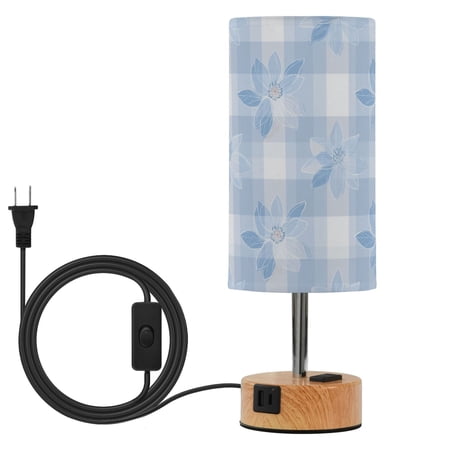 Touch Control Table Lamp with LED Bulb Bedside Lamp for Bedroom Living Room Lattice with Blue Flowers