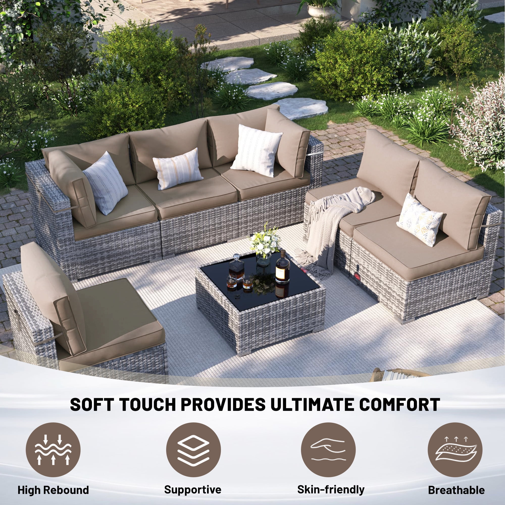 14 Piece Outdoor Replacement Cushions for Patio Furniture, Water-Repellent Outdoor Sectional Cushions for 6 Seat Sectional Patio Conversation Sets, Patio Sofa Cushions for Outdoor Couch