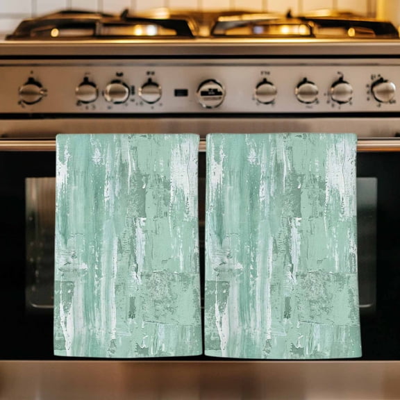 Green Abstract Kitchen Towels Set of 3, Vintage Geometric Gradient Oil Painting Modern Absorbent Dish Towels for Kitchen, Microfiber Hand Towel, Quick Drying Tea Towel for Cleaning Dishcloths
