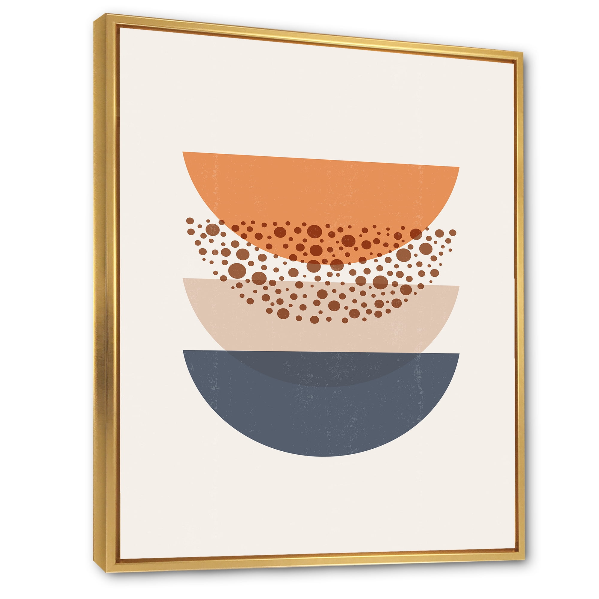 Designart 'Abstract Moon and Sun Geometrics In Blue & Orange' Modern Framed Canvas Wall Art Print