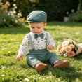 thumbnail image 5 of THDHVS Boys Suit,Toddler Unisex Solid Single Breasted Long Sleeve Bodysuit Overalls Hat Bow 4 Piece Set,Toddler Boy Outfits Multicolor 3-6 Months, 5 of 6