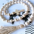 thumbnail image 2 of Easter Wood Bead Garland Farmhouse Decorative Wooden Beads Prayer Beads Tassel Garland Wall Hanging Decoration with Cross for Tiered Tray, 2 of 5