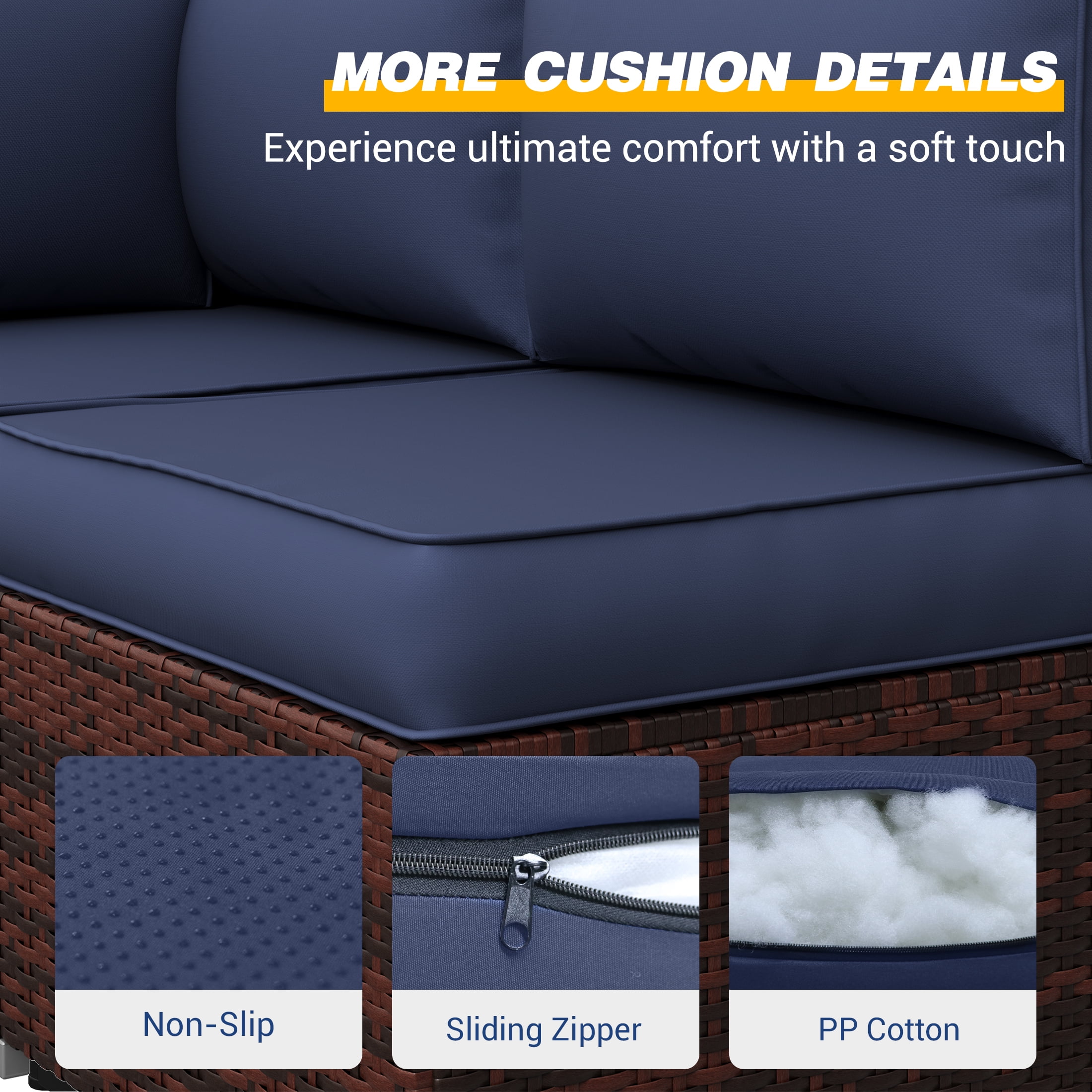 UDPATIO Outdoor Cushions, Patio Furniture Cushions, 4" Thick Replacement Outdoor Cushions, Patio Sofa Cushions with Water-Resistant Deep Seat Outdoor Couch Cushions(Navy Blue)