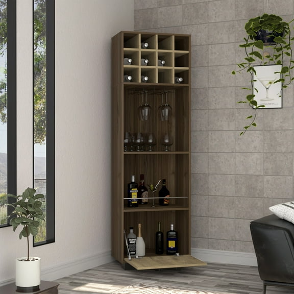 YIYADO Corner Bar Cabinet, 12 Built-in Wine Rack with Storage Shelves, Freestanding Liquor Cabinet for Home