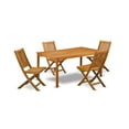 thumbnail image 2 of East West Furniture CMDK5CWNA 5-Pc Outdoor Coffee Table Set- 4 Outdoor Folding Chairs Slatted Back and Modern Coffee Table and Rectangle Top with Wood 4 legs - Natural Oil Finish, 2 of 6