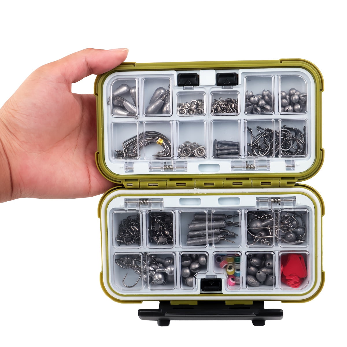 329Pcs All-in-One Waterproof Fishing Tackle Kit, Complete Fishing Gear Set with Hooks Sinkers Swivels Connectors Lines Split Rings Carabiners with Waterproof Storage Box for Freshwater Saltwater