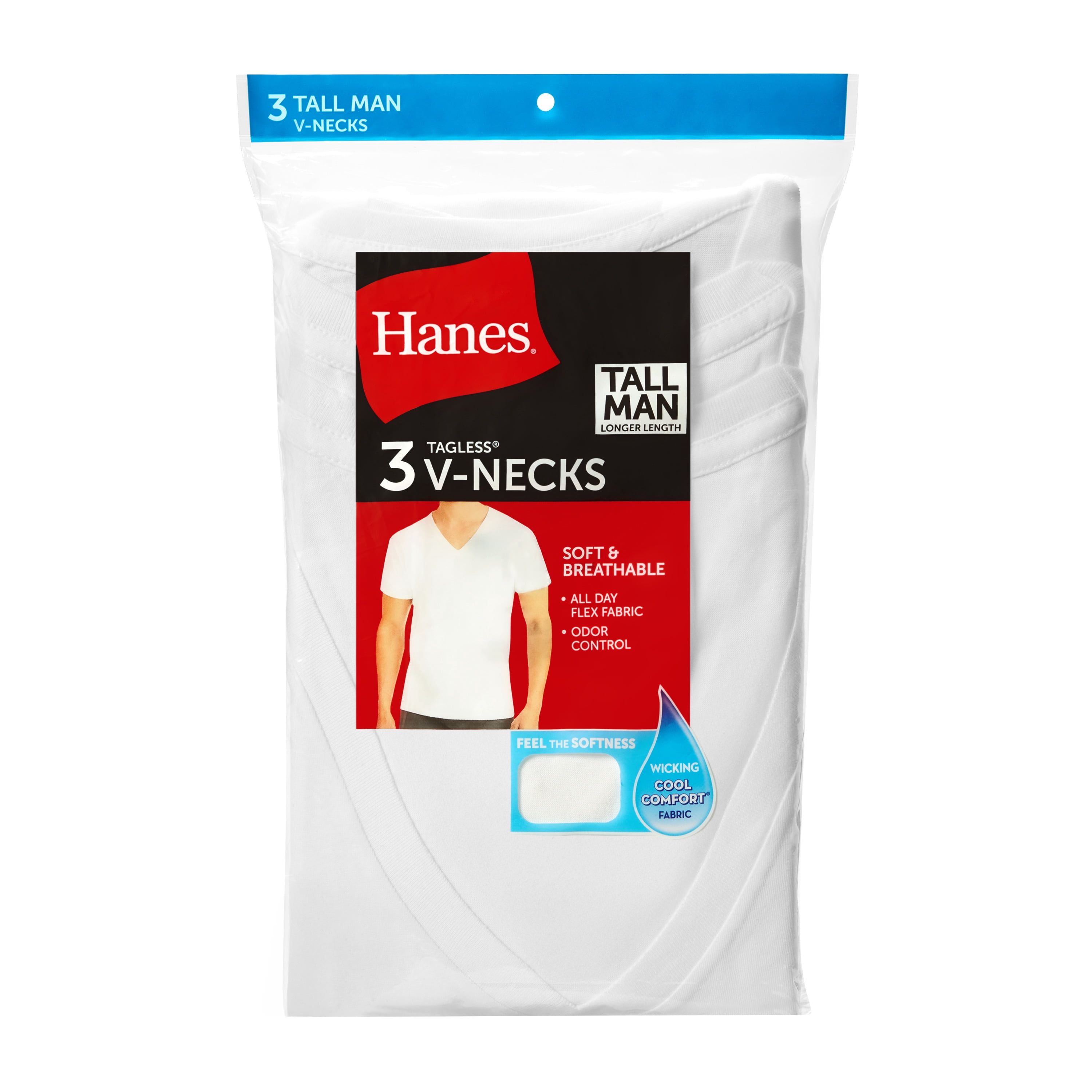 Hanes Tall Man T-Shirt Undershirt, 3-Pack, Cotton V-Neck Undershirts, White (Big & Tall Sizes)