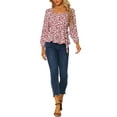 thumbnail image 2 of INSPIRE CHIC Blouse à Manches Longues à Encolure Carrée à Fleurs pour Femmes avec Ceinture TP Rouges, 2 of 5