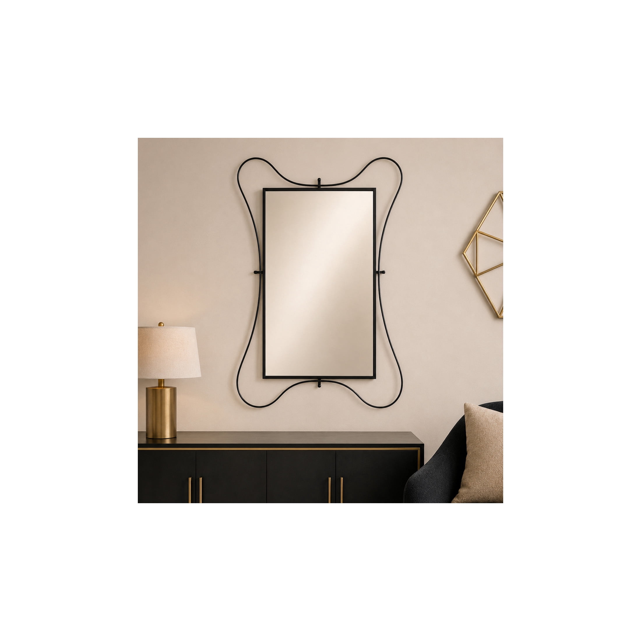 DecMode 50" x 31" Black Wall Mirror with Rounded Edges