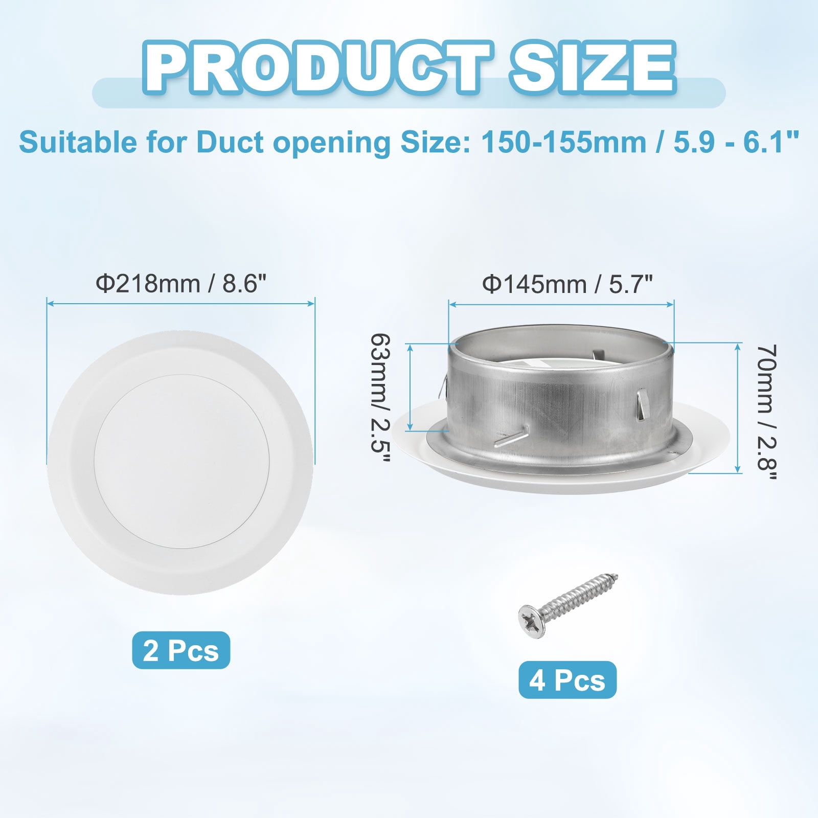 Uxcell 2Set 6 Inch Round Ceiling Diffuser, 304 Stainless Steel Adjustable Wall Air Vent Diffuser Vent Duct Cover Exhaust Supply for Kitchen Bathroom Garage, White