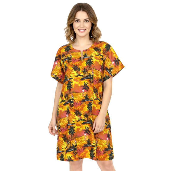 HAPPY BAY Women's Short Bathing Suit Swimwear Cover Ups Beach Wear 20-22 Orange, Palm Tree And Island