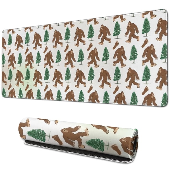 Long Mouse Pads for Desk,White Bigfoot and Tree Pattern Desk Mats on Top Of Desks, Desk Mouse Pad Extra Large with 3mm Non-Slip Base and Stitched Edge for Gaming,Office,Work,Home 31.5"x11.8"