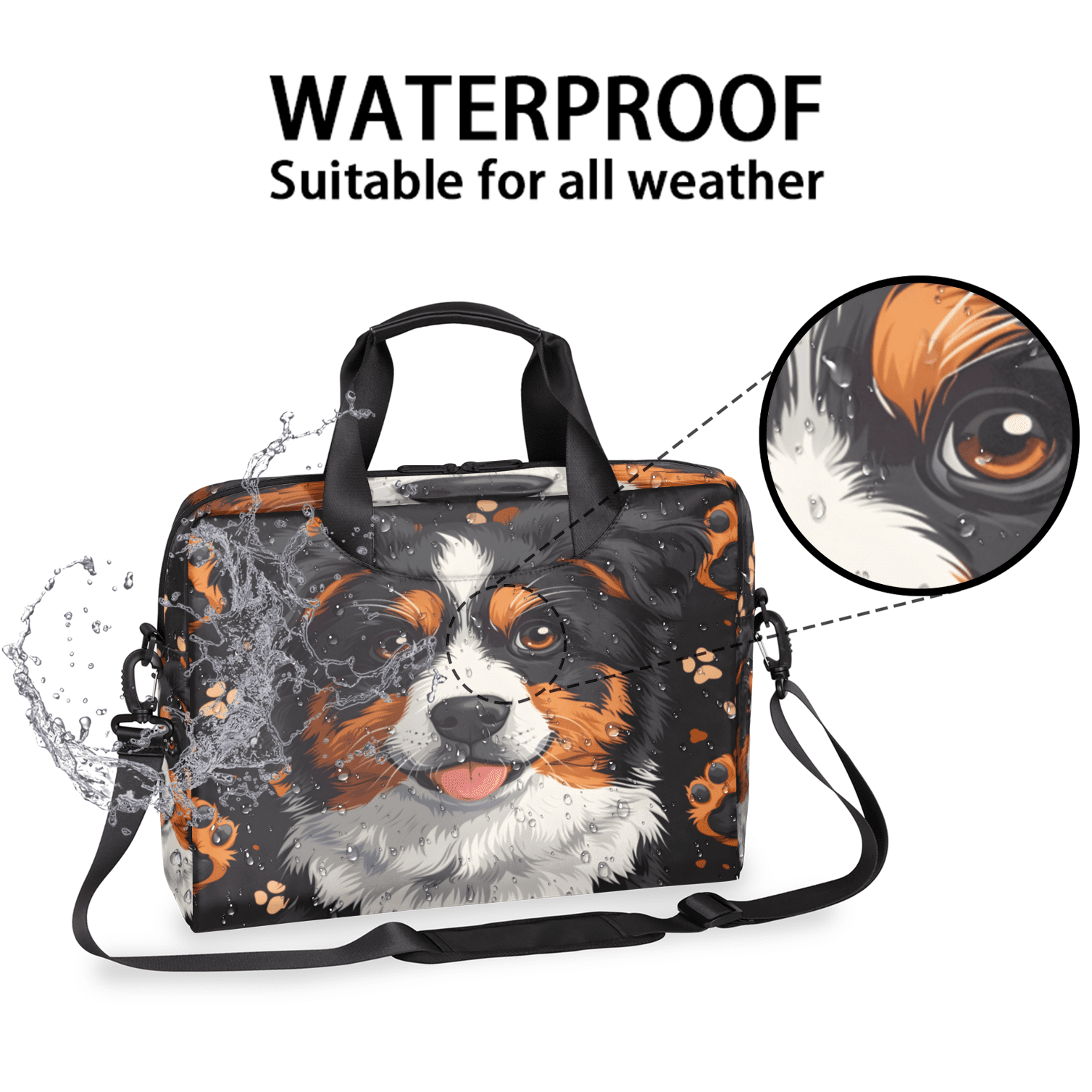 Herdesigns Border Collie Laptop Bag for Women Men, Computer Case Briefcase Messenger Bags, 15-15.6 inch Laptop Sleeve Shoulder Bag