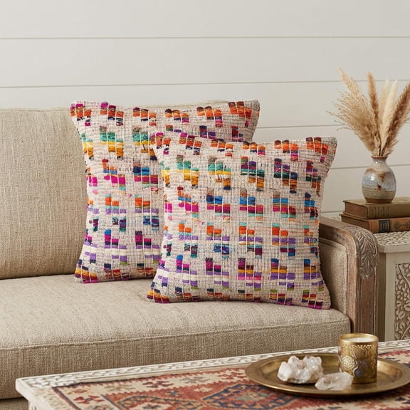Set of Two Brown Eclectic Cotton Throw Pillow