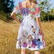thumbnail image 5 of Vestido largo de manga corta con estampado de copos de nieve y cuadros escoceses de búfalo rojos y negros, ropa de mujer de verano, 5 of 7