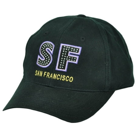 San Francisco City California Cali State USA Rhinestone Black Adjustable Hat