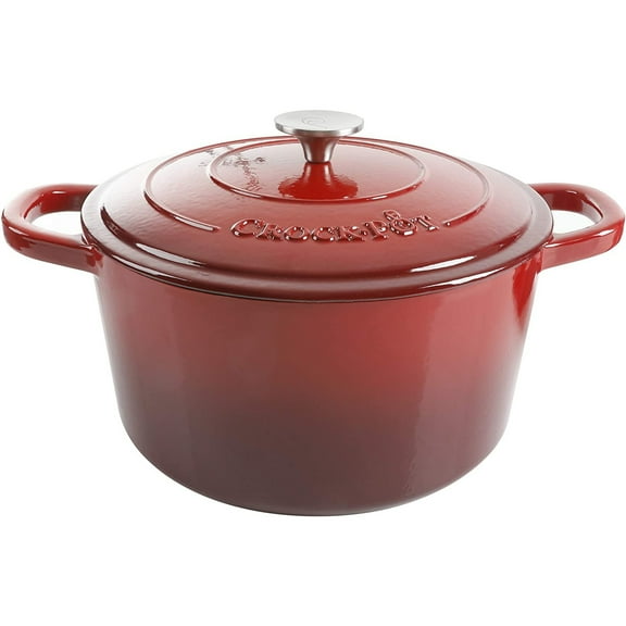 Crock-Pot 7 Quart Round Enamel Cast Iron Covered Dutch Oven Cooker, Scarlet Red