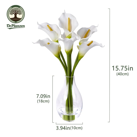 Dr.Planzen 15.75in Artificial Calla Lily Plant in Vase with Fake Water, Realistic Silk Flowers, Home Tabletop Decor, Wedding Centerpiece, Easy Care